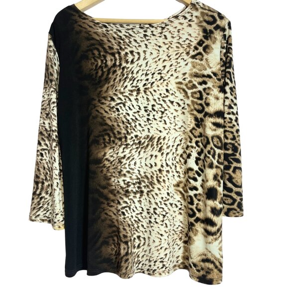 Clara Sunwoo Mixed Animal Print Top Size L Black Knotted Stretch Knit Blouse - Picture 6 of 11